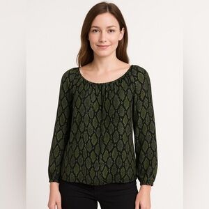 Michael Kors Snake Print Green Black Blouse size small